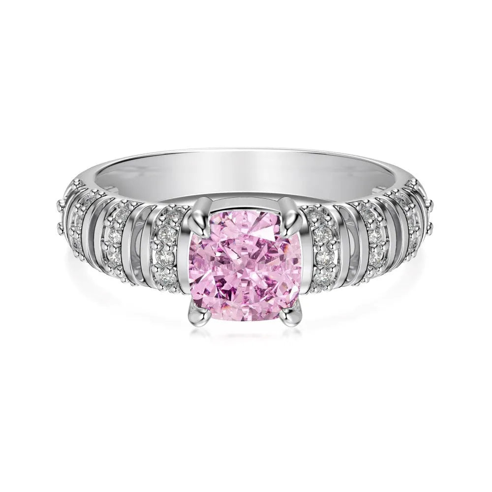 S925 sterling silver ice flower cut zircon inlaid ring with platinum electroplating on white background