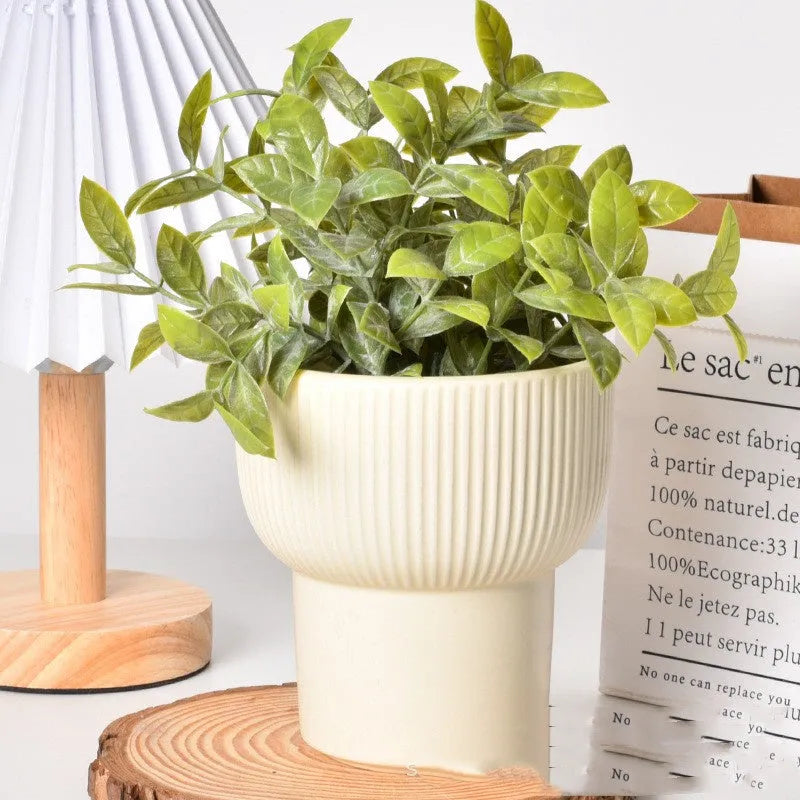 Roman column matte yellow ceramic flowerpot for home plant decoration.