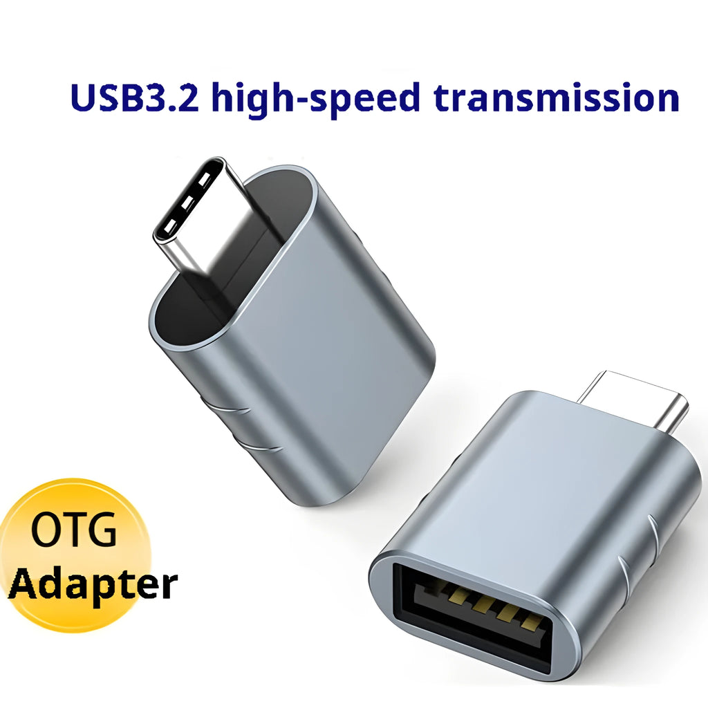 USB C male to USB A female adapter converter with metallic zinc alloy shell.