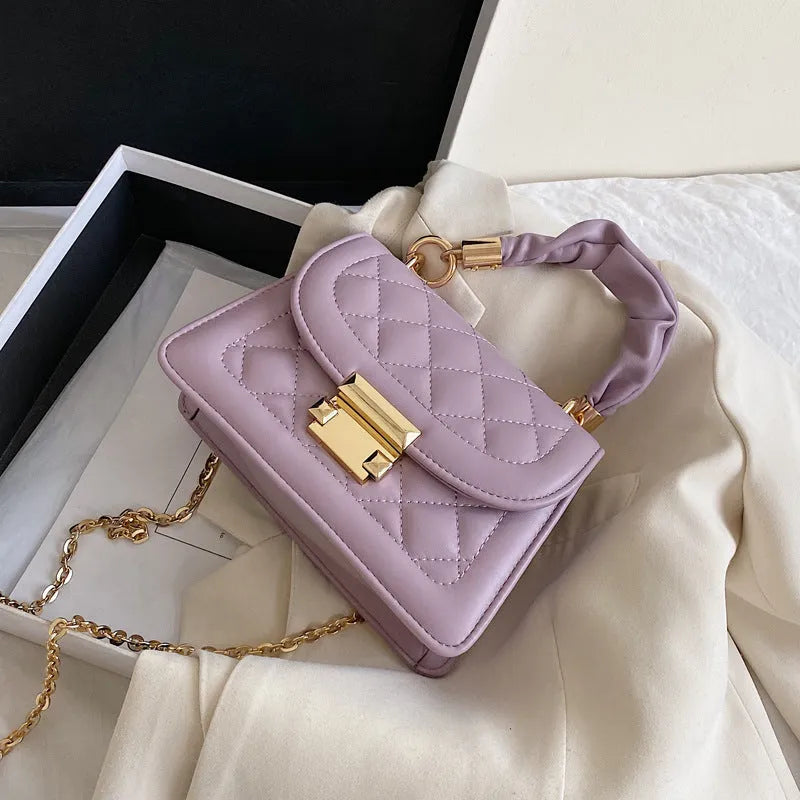 Rhombus-shaped purple PU women's crossbody bag with Korean styling and structured silhouette