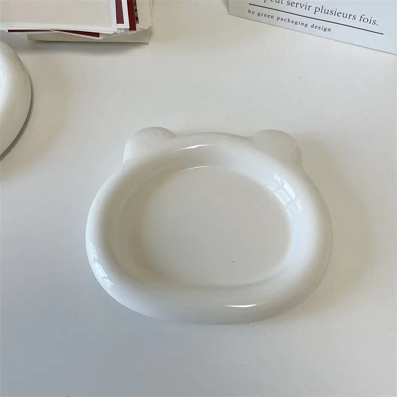 White ceramic plant tray with bear or round doodle design in 15cm or 20cm size