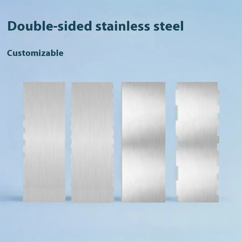 Stainless steel cake scraper with geometric polygon patterns for cream application