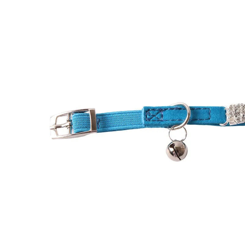 Flocked cat collar with elastic buckle in gang drill style showing colour options