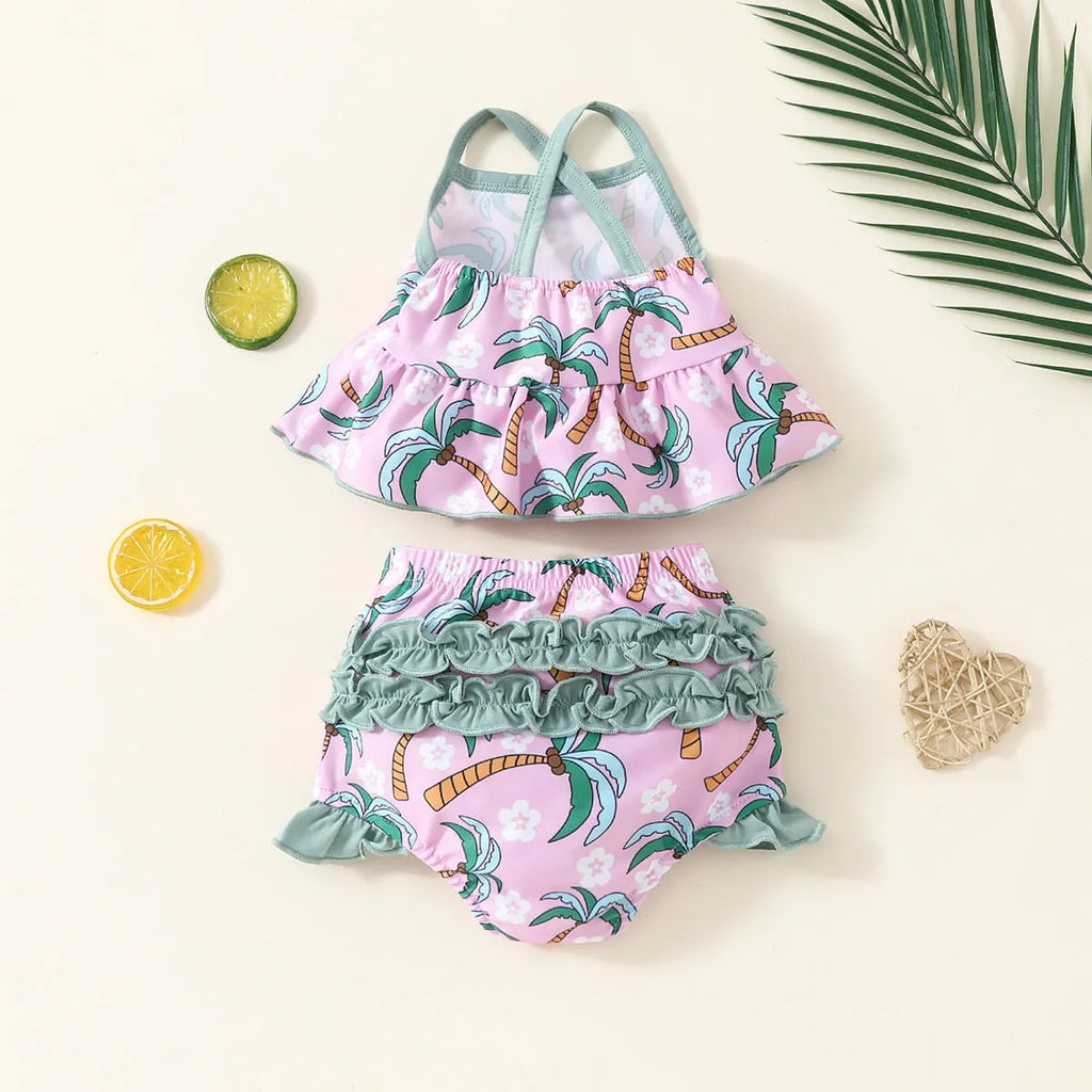 White children's two-piece swimsuit set with top and beach shorts made from polyester fabric