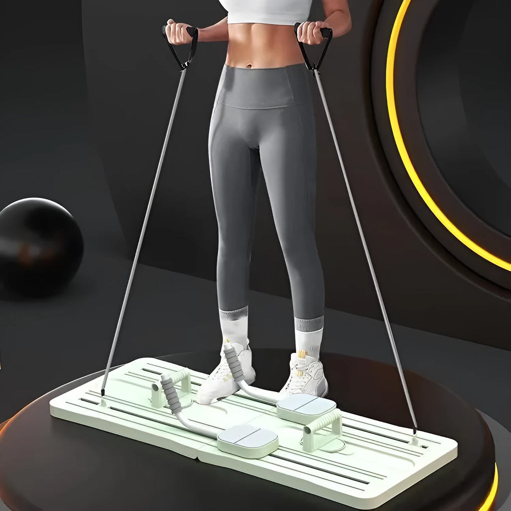 Foldable purple belly panel fitness equipment for core training on wooden floor