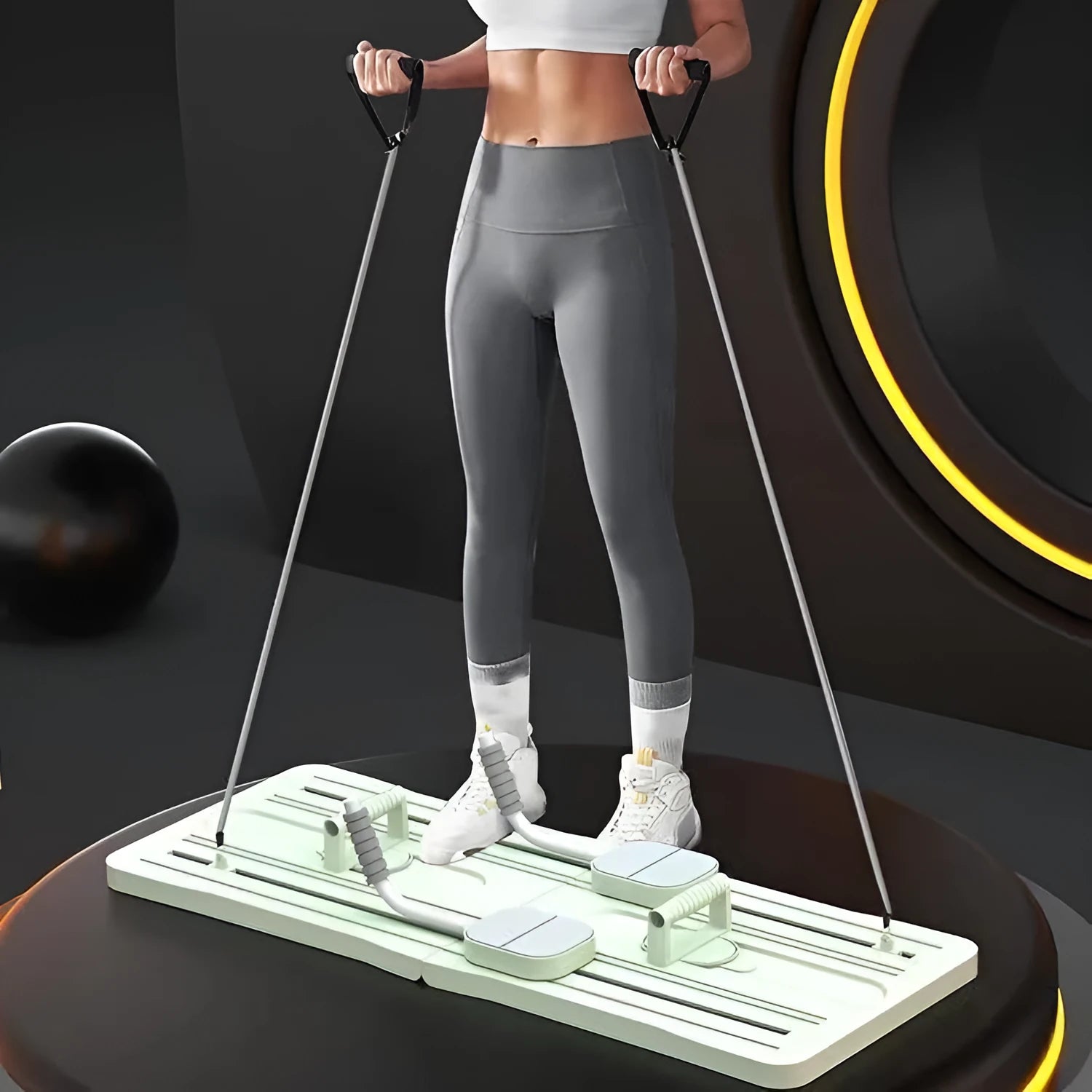 Foldable purple belly panel fitness equipment for core training on wooden floor