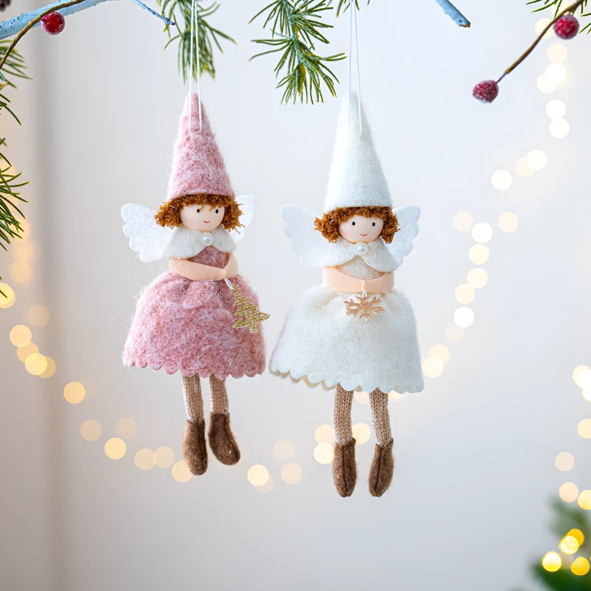 Girl's angel skirt felt pendant Christmas ornament in white or pink colour with cloth construction