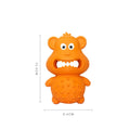 Green and yellow natural rubber dog toy for aggressive chewers with squeaker and treat hole.