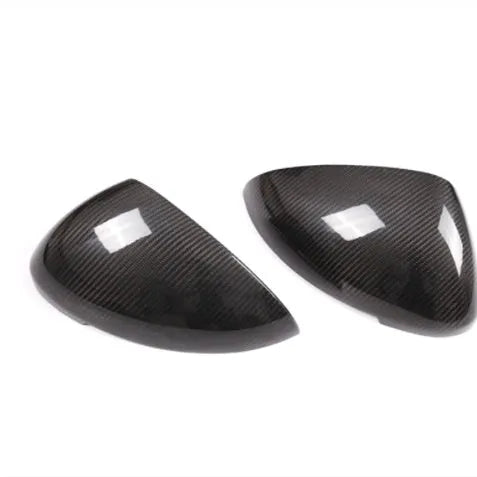 Black carbon fibre rearview mirror covers for Porsche Macan vehicles