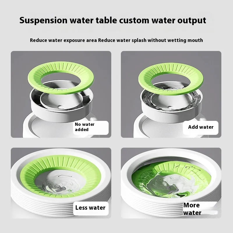 Green pet suspension drinking bowl with non-wet mouth design for dogs and cats
