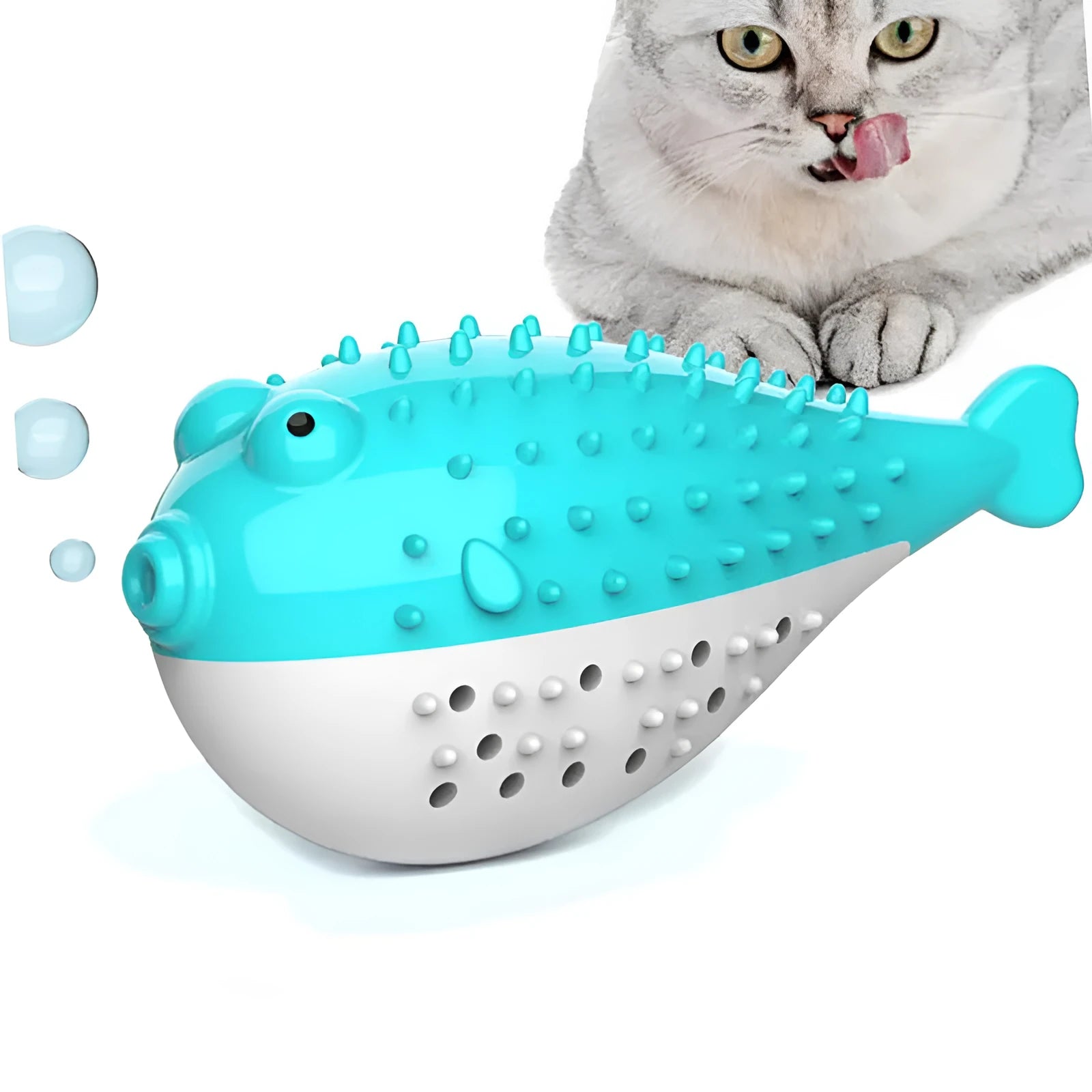 Silicone fish-shaped chew toy for cats in four colour options