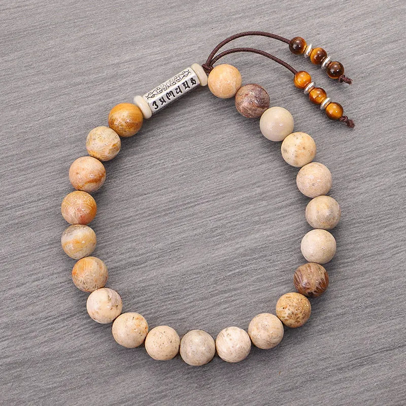 Handmade stone bead bracelet with wood colour in a retro simple design