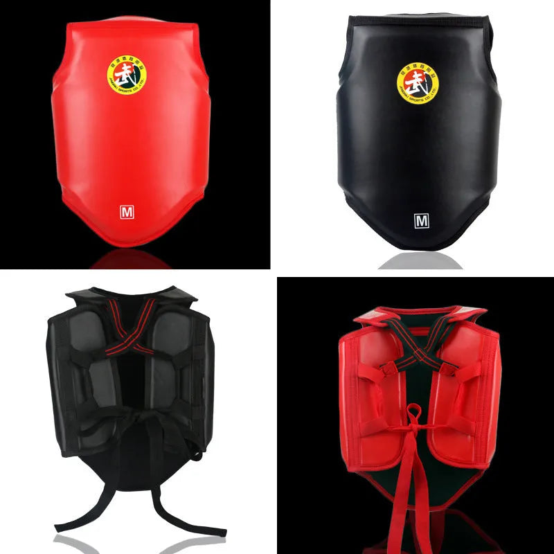 Red boxing helmet with one-piece chest protector for fighting training