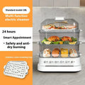 28L stainless steel electric food steamer with digital display and steaming rack.
