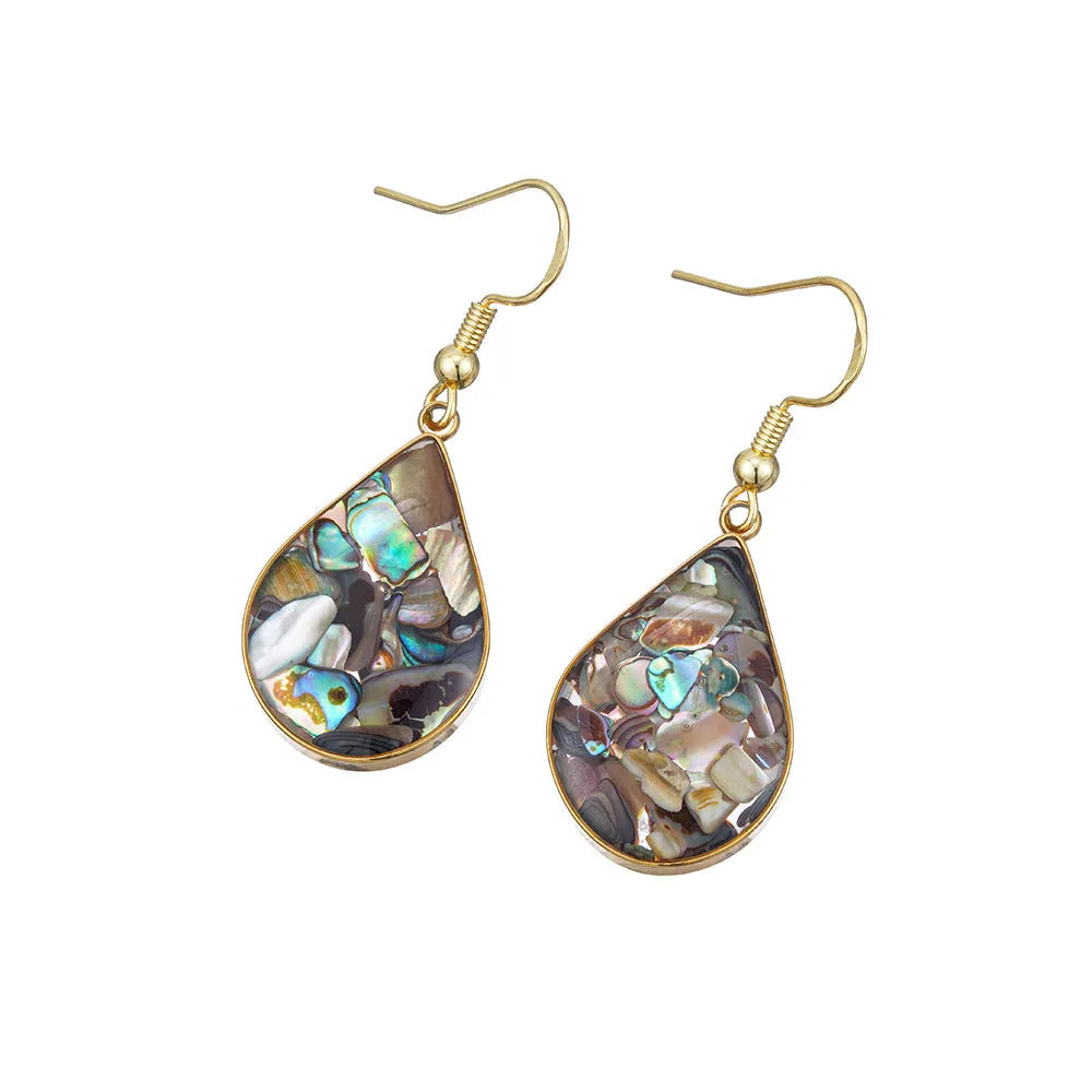 French retro teardrop-shaped abalone and shellfish earrings in 18K gold finish