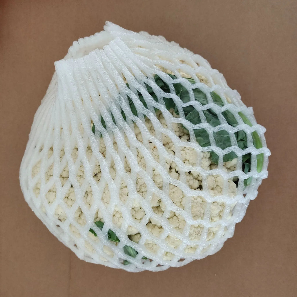 White foam fruit net protective cover with hybrid construction for shockproof fruit safeguarding