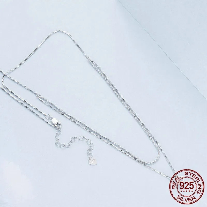 S925 sterling silver double-layer necklace with pearl chain design in silver colour