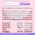 Sweet cotton candy coloured mechanical keyboard keycap set showing pastel keys for 112 and 120 key layouts.