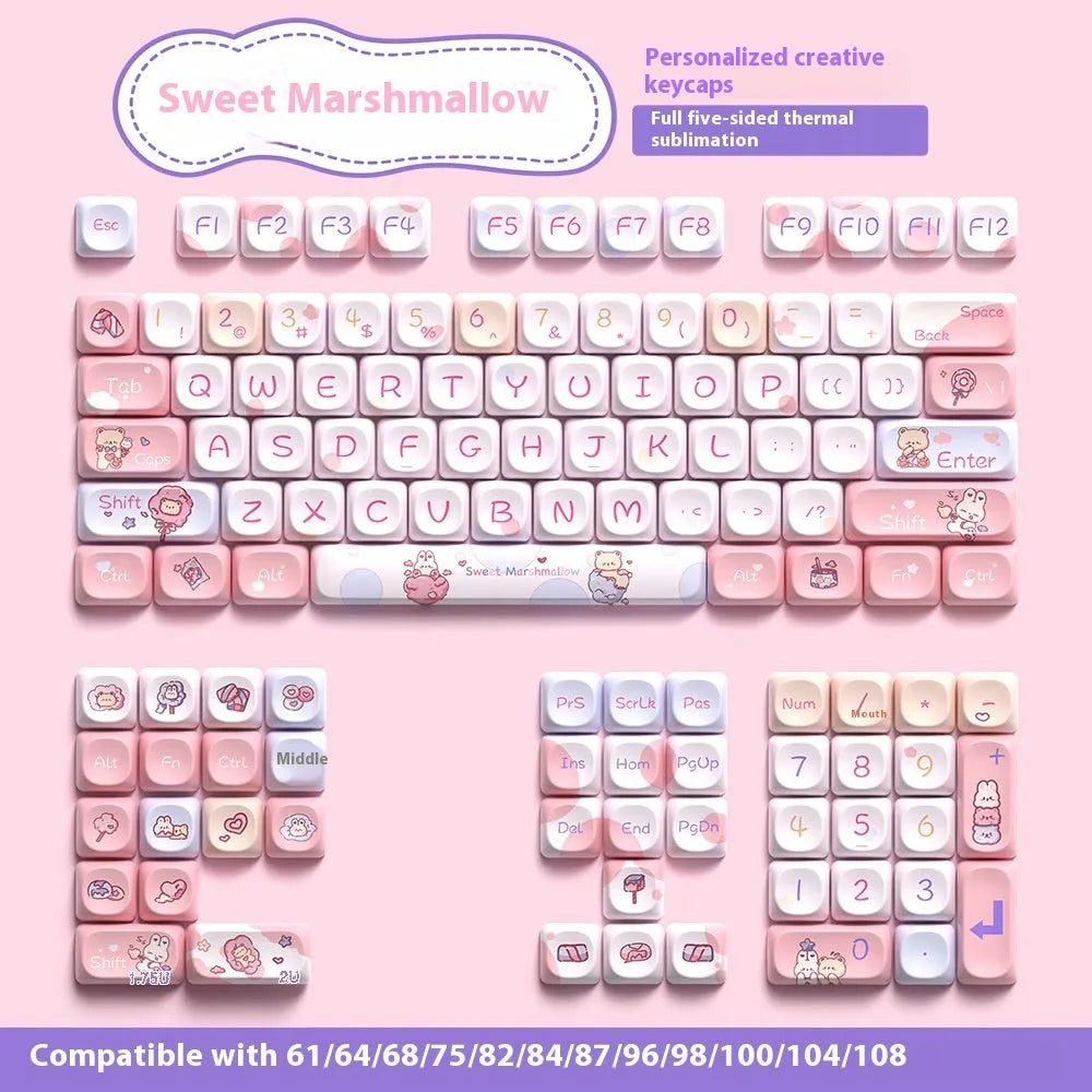 Sweet cotton candy coloured mechanical keyboard keycap set showing pastel keys for 112 and 120 key layouts.
