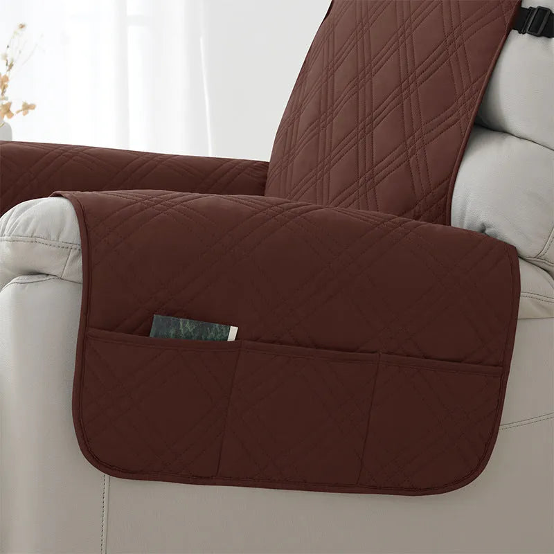Quilted waterproof sofa cover for a single Chivas massage chair cushion in burgundy colour
