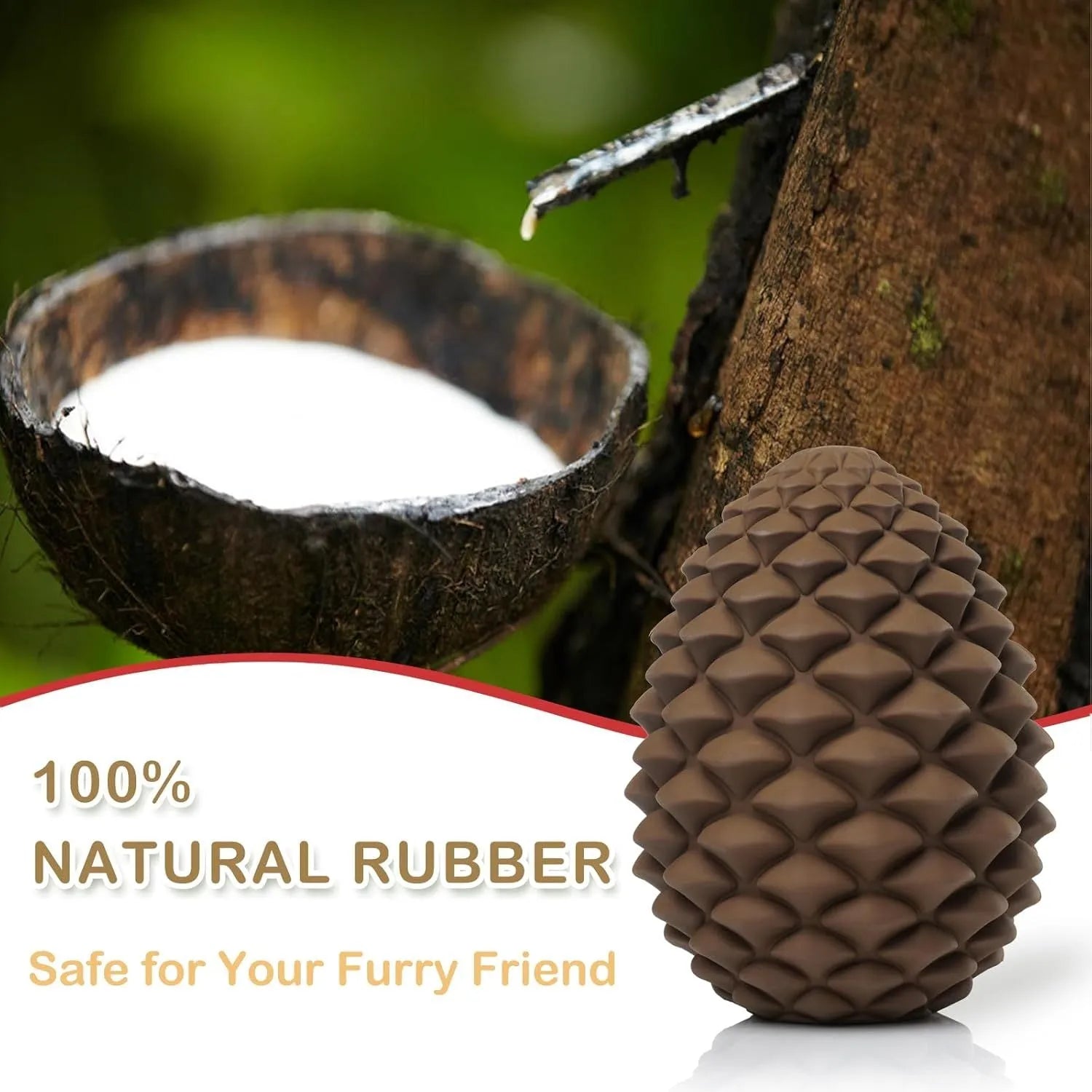 Yellow pine cone shaped rubber dog chew toy with treat dispenser hole
