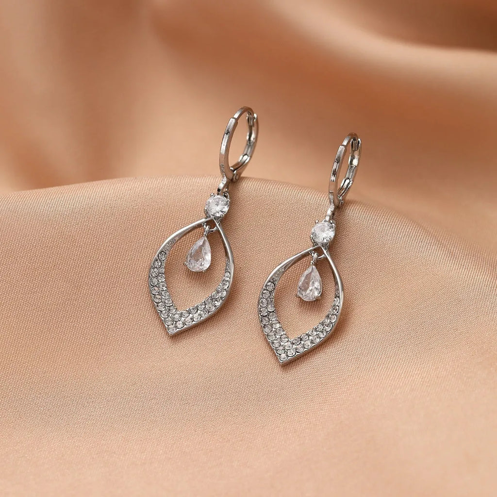 Water drop tassel earrings with zircon detailing in gold or silver electroplated finish