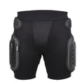 Black cycling protective pants with integrated hip and thigh impact foam pads on a mannequin
