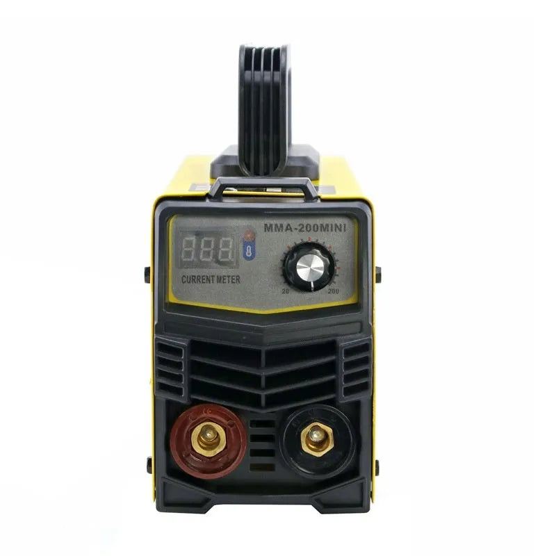 MMA-200MIN 220V inverter DC welding machine with welding tongs, grounding clamp, face shield, and brush hanger
