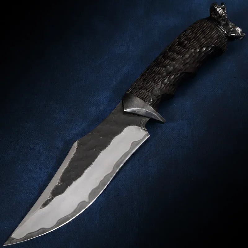 Black Goat high hardness steel straight knife with 200mm full length, black finish