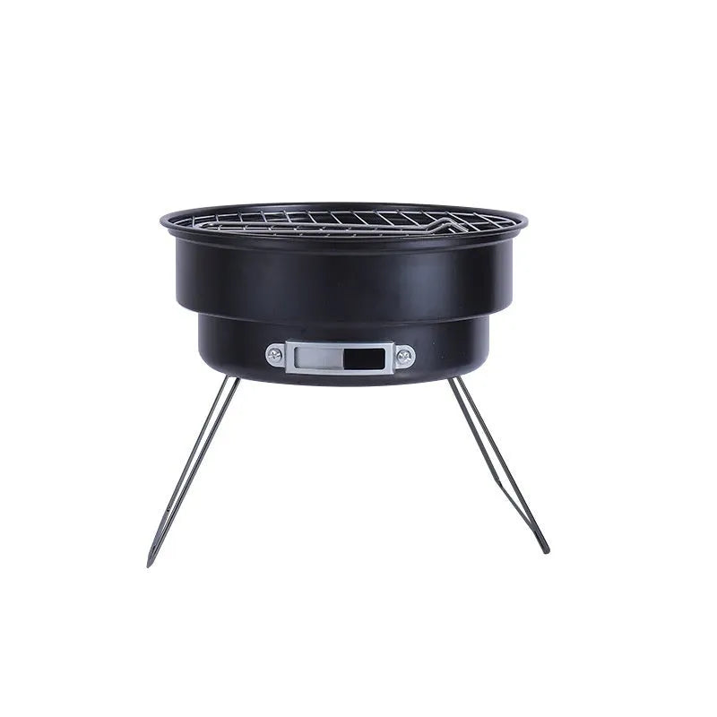 Small folding round ice stove with grill mesh, barbecue grill, furnace leg and carbon clip for outdoor cooking