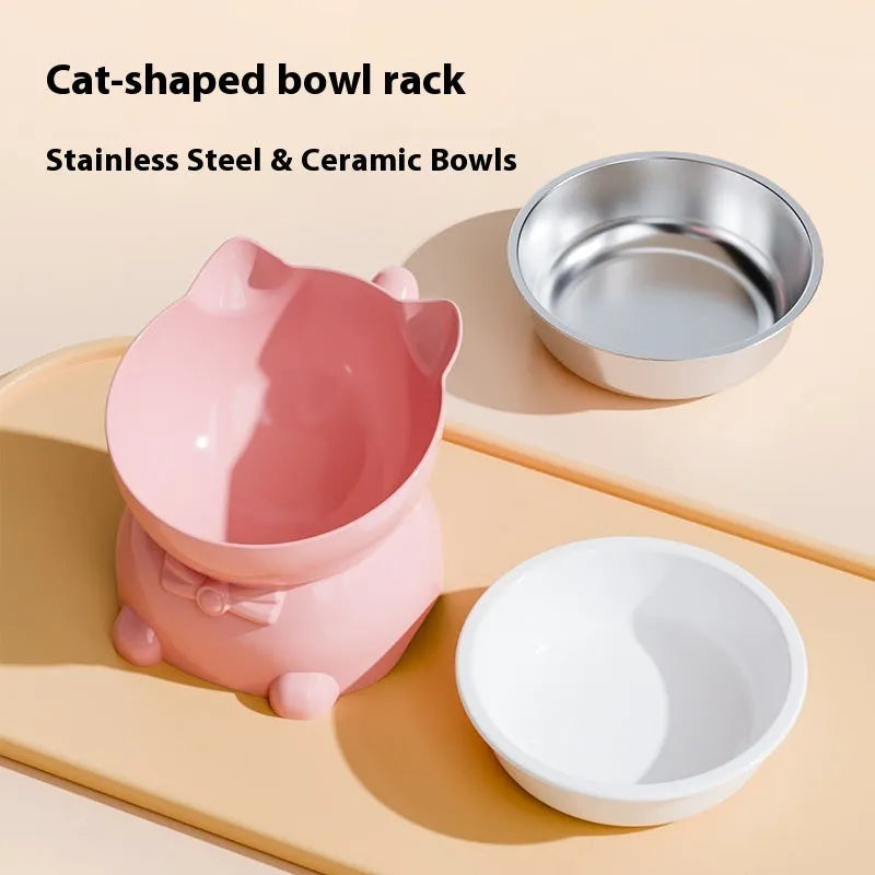 Stainless steel oblique cat bowl with anti-fall design in blue colour.