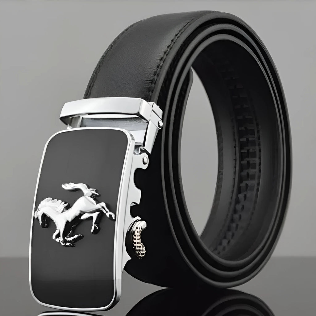 Men's automatic buckle leather belt in cowhide with stainless steel buckle