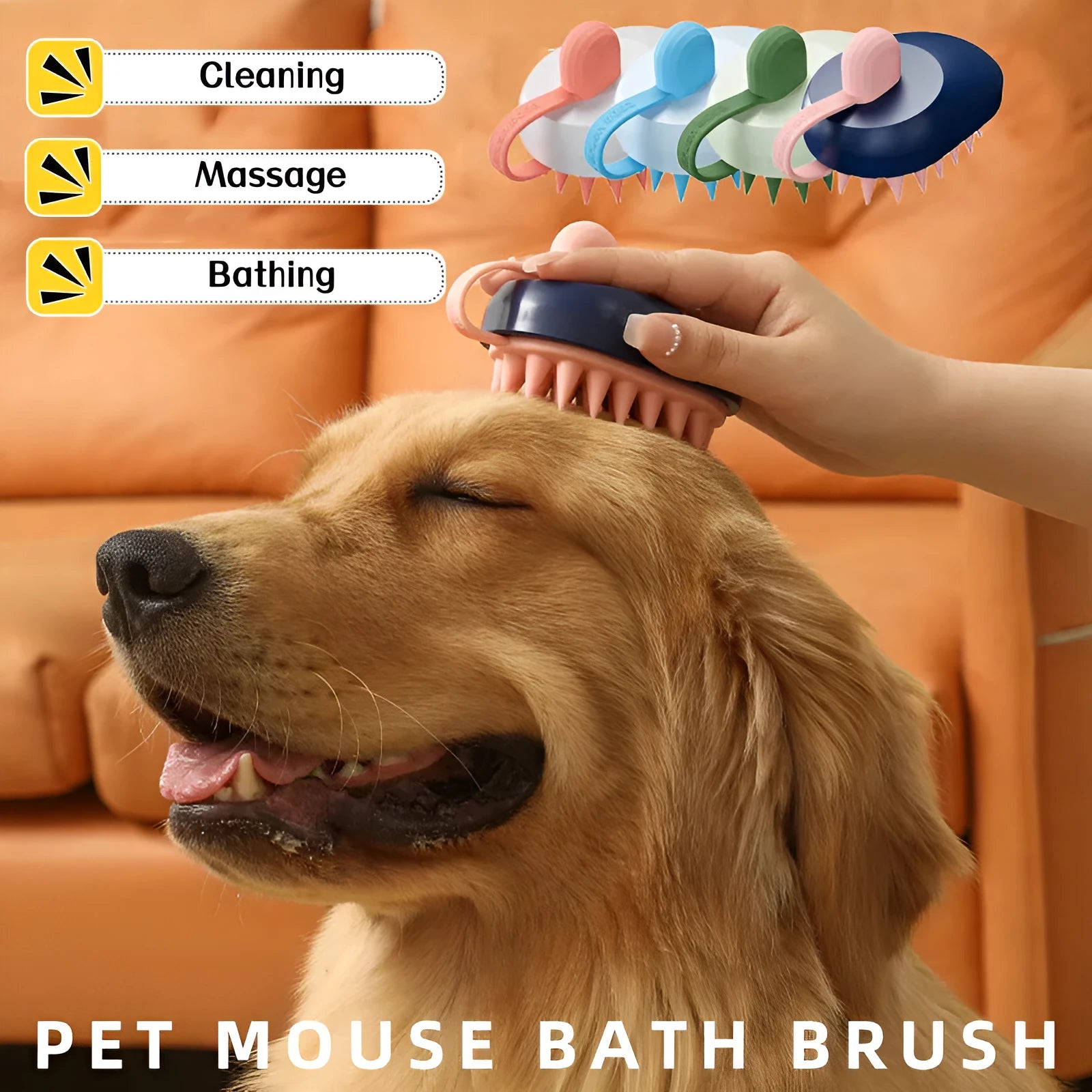 Soft silicone pet grooming brush with massage function for dogs in blue colour
