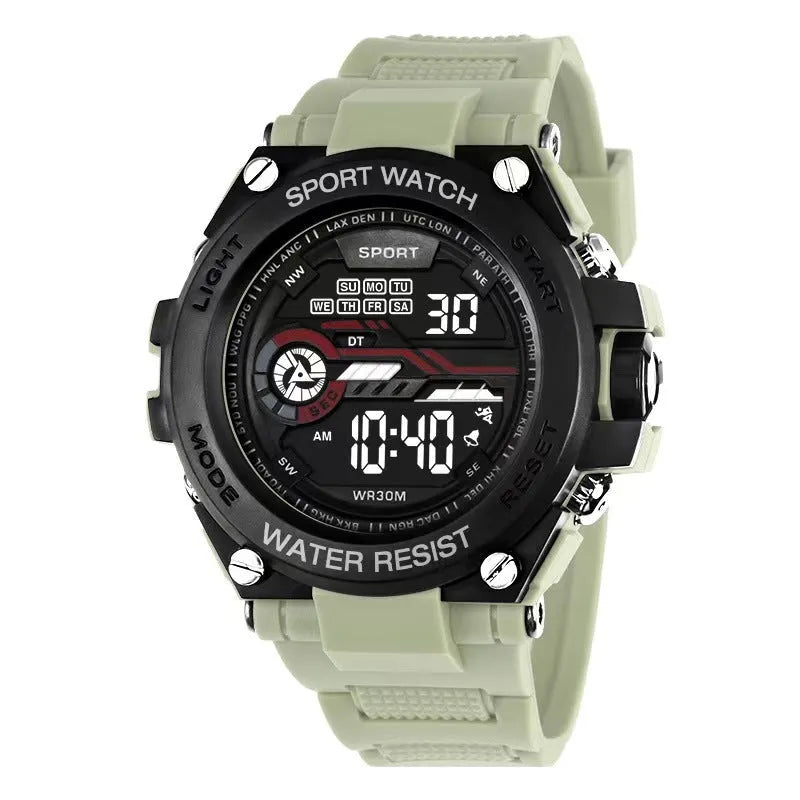 Digital electronic watch with LED display and silicone strap in various colours for teenagers