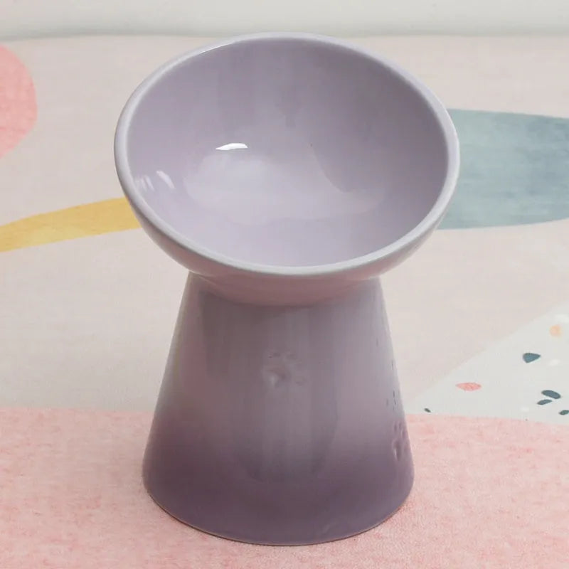 Ceramic pet bowl with high foot and protective neck design for cats and dogs