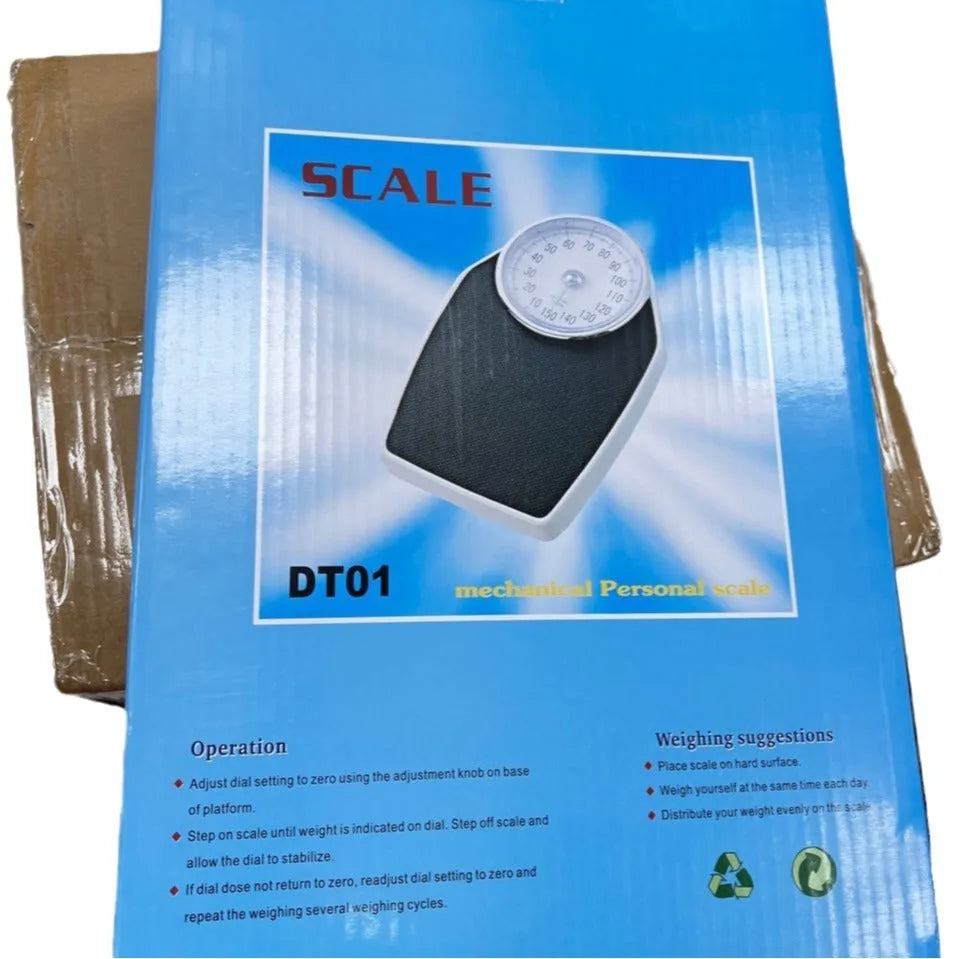 Black mechanical pointer body weight scale with large dial and 47x35cm platform