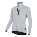 Silver waterproof polyester long sleeve top shown on a hanger.