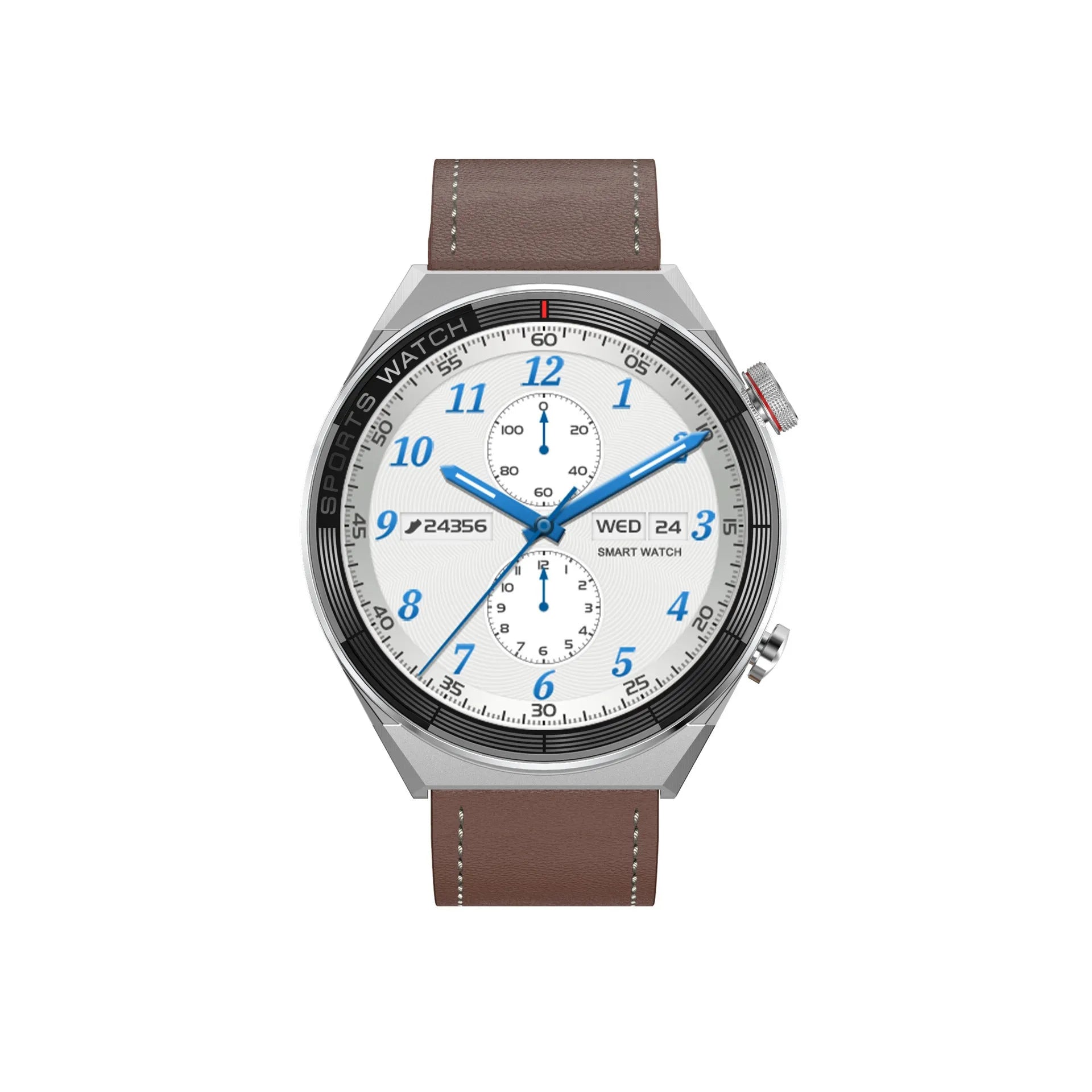 Large screen Bluetooth smart watch showing call functionality on 1.5-inch display with leather strap
