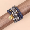 Blue patterned network stone beads on multi layer alloy bracelet