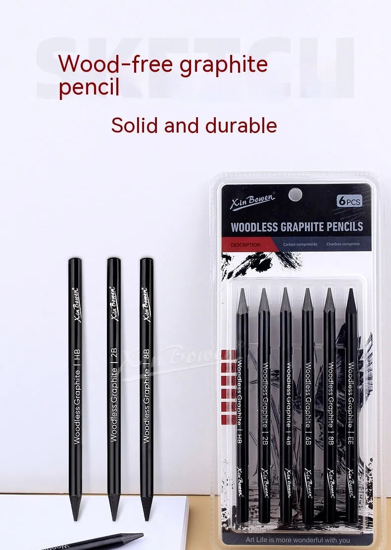 Wood-free graphite sketching pencils set with six different grade markings