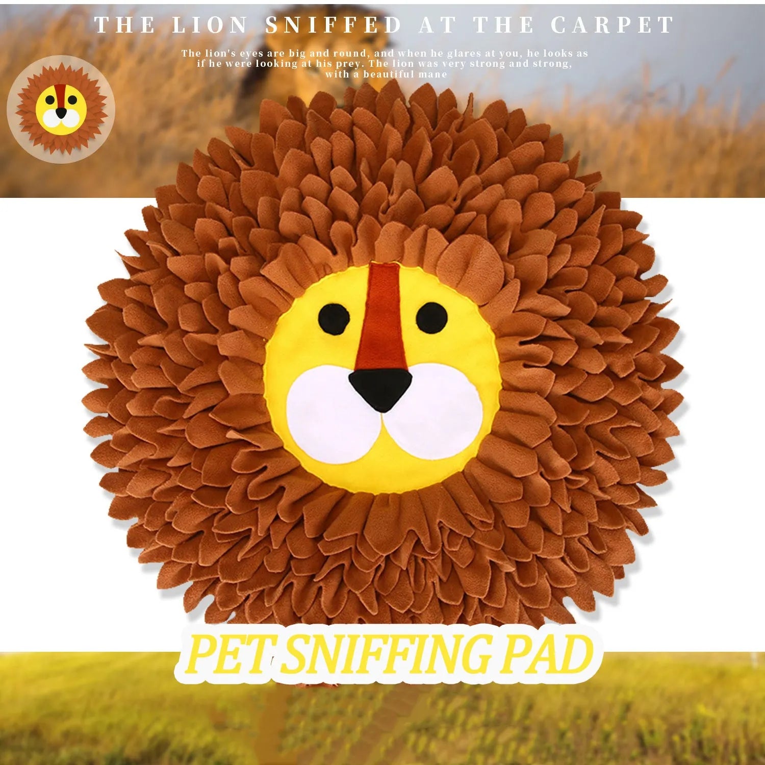 Brown lion pattern pet sniffing pad blanket for dogs and cats, measuring 33 by 25 centimetres.