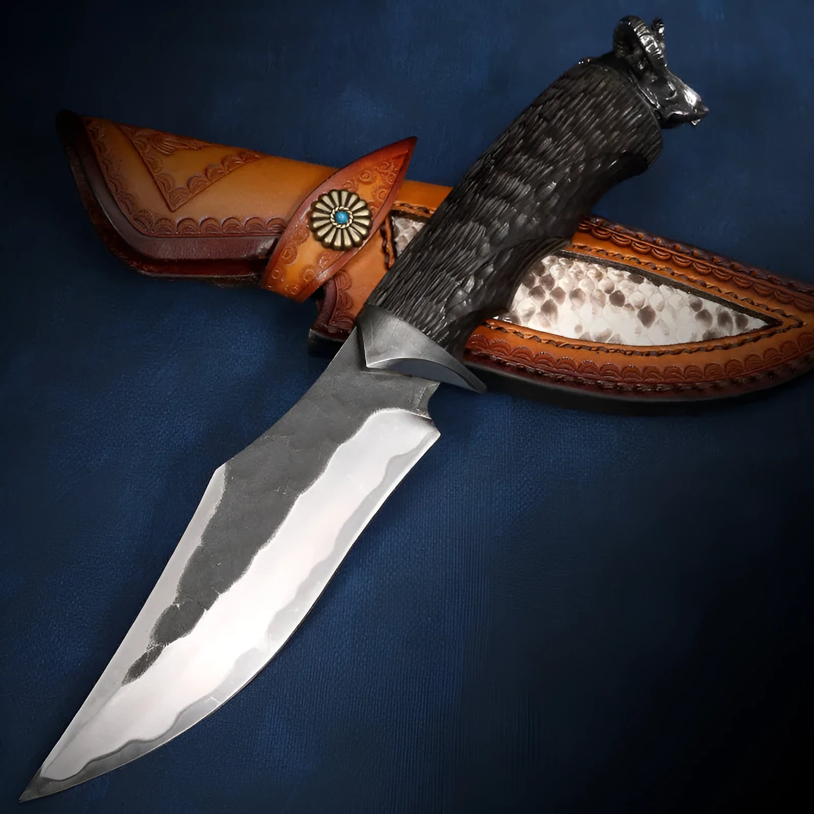 Black Goat high hardness steel straight knife with 200mm full length, black finish