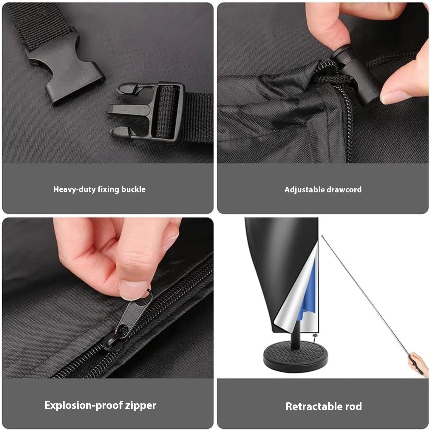 Waterproof black and grey Oxford cloth umbrella cover for banana-shaped and straight garden parasols