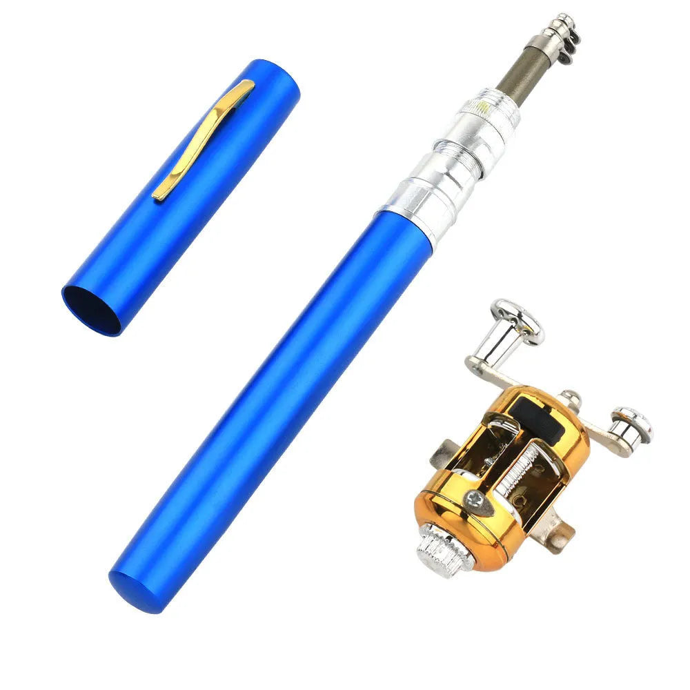 Compact telescopic pen fishing rod kit with gold ST5RL reel, collapsed to 20.5 cm length.