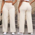 Women's autumn straight leg jeans in wide leg high waist style, apricot colour