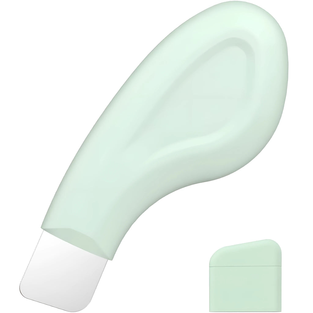 Stainless steel blackhead remover face spatula tool with non-slip handle on a clean background.