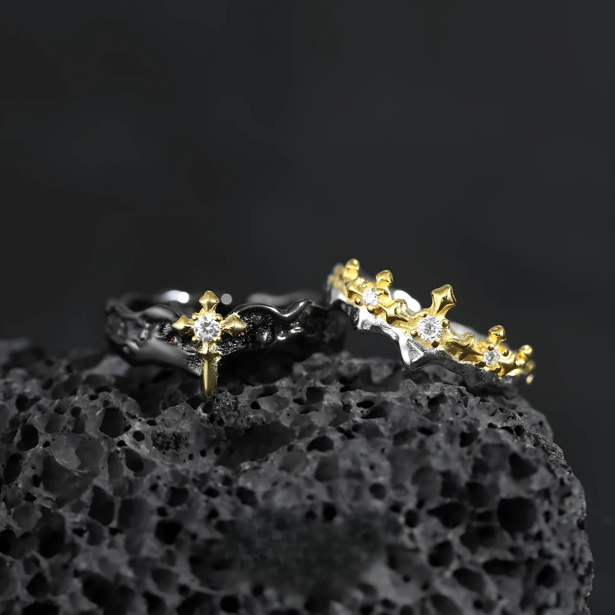 Princess Knight adjustable silver couple ring with electroplated finish in white gold or black gold colour option