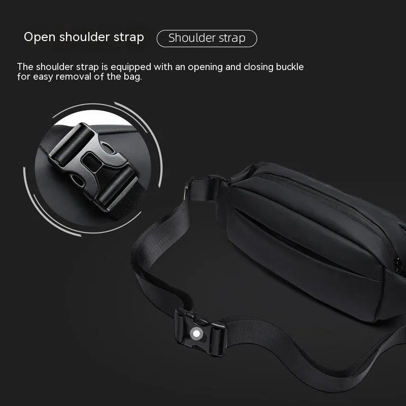 Black Oxford cloth messenger bag with one-shoulder riding design and street style details