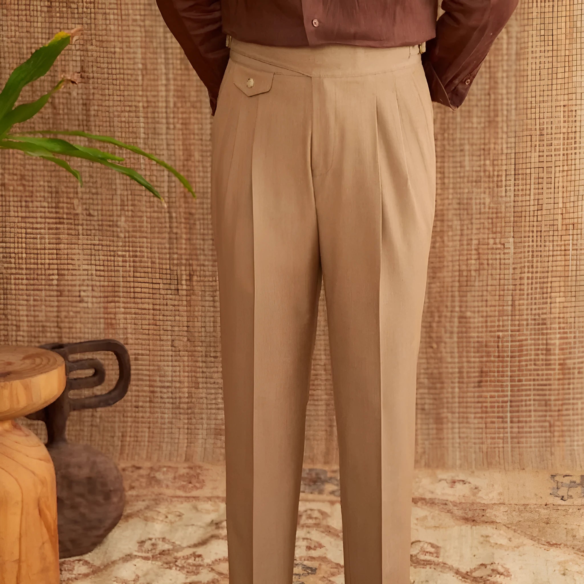 Slim fit straight leg business trousers in dark grey, light brown and light apricot colours