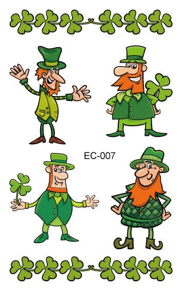 St. Patrick's Day clover tattoo sticker showing 120 × 75mm cartoon design on paper